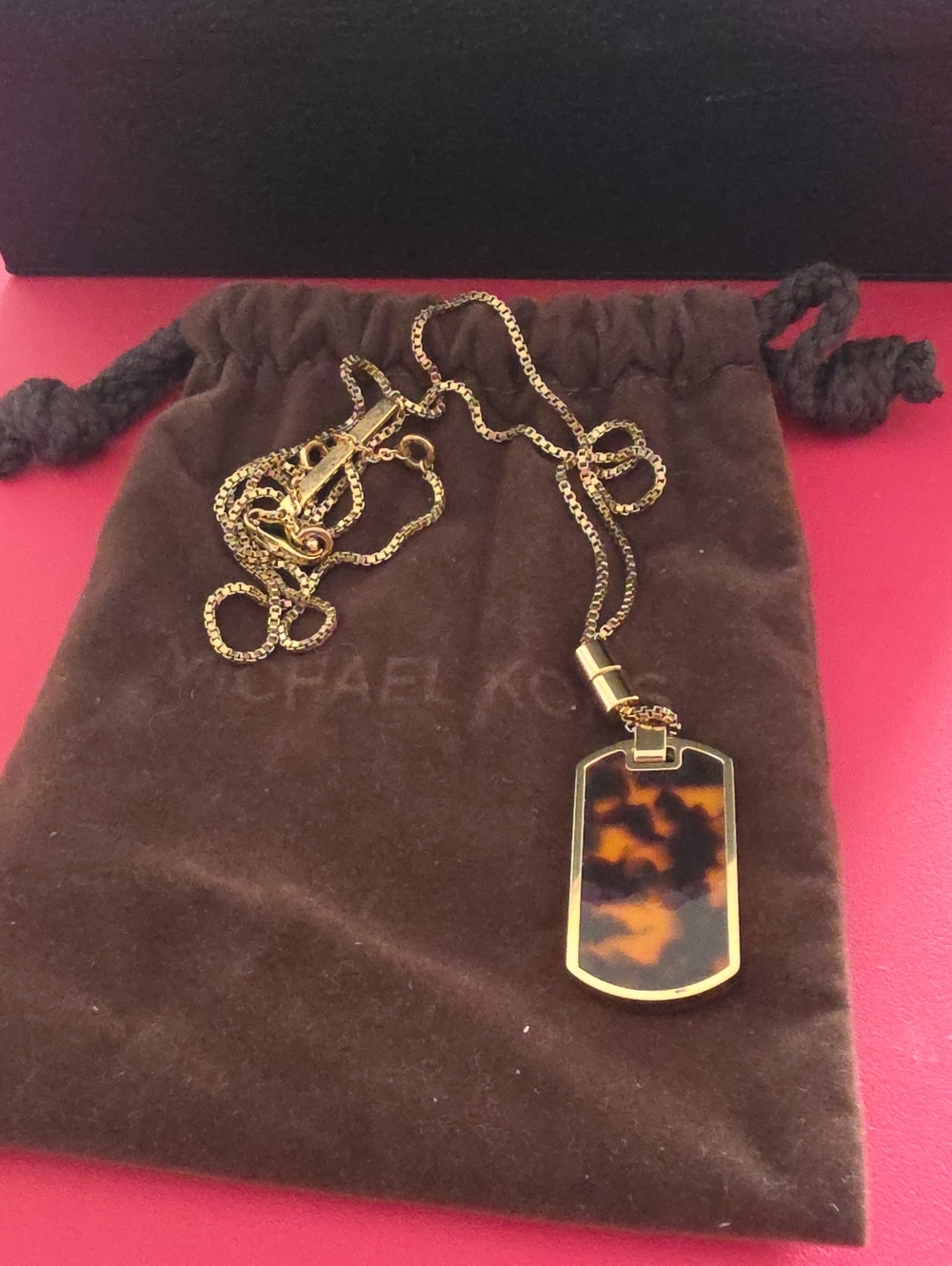 Michael Kors Gold-Tone Tortoise Shell Dog Tag Necklace